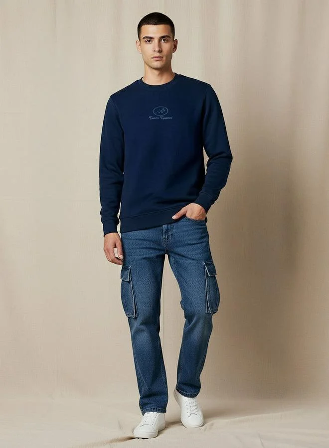 لي كوبر Lee Cooper Men Regular Fit Logo Print Cotton Sweatshirt